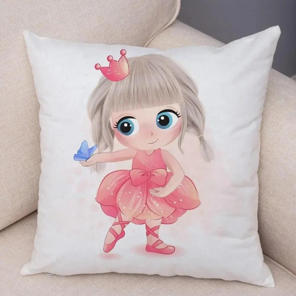 Cute Girl and Cat Pillowcase Decor Cartooncute Children Cushion Cover for Sofa Home Super Soft Peach Skin Pillow Case 45x45cm
