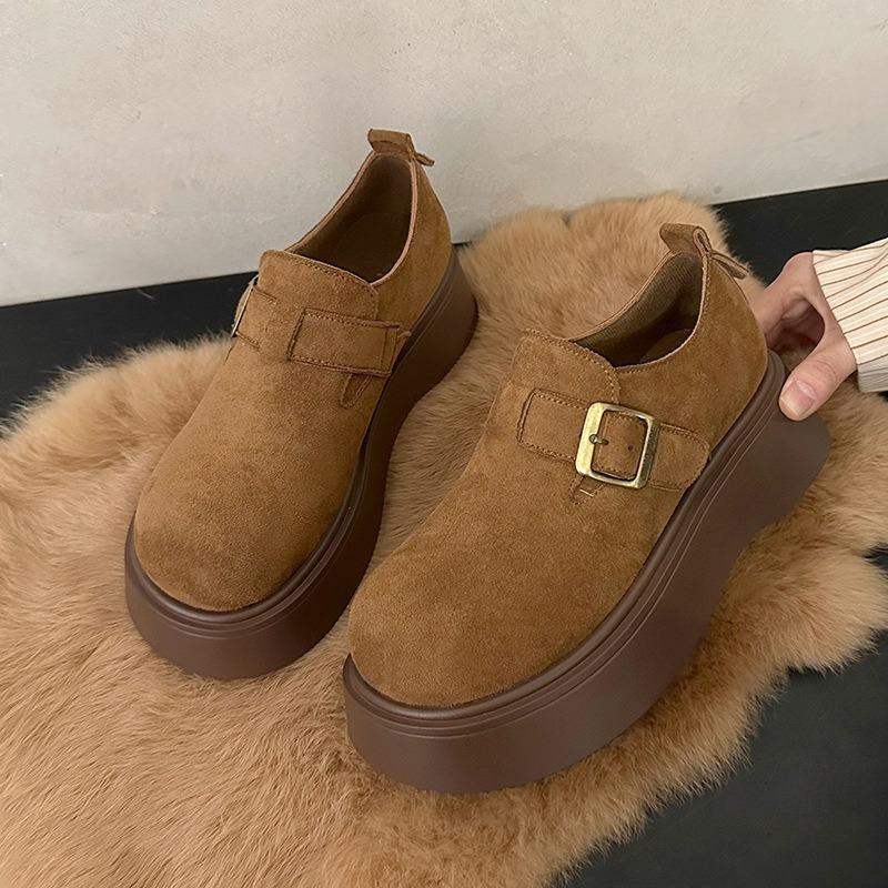 

Женские весенние новые повседневные ретро-бокен одинарные туфли на толстой подошве, увеличивающие рост, ленивые на одной педали 40 верблюд