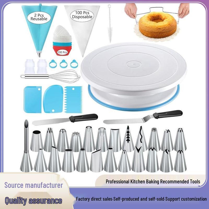 240-Piece Cake Decorating Set: Turntable, Piping Bags, Cream & Pastry Tips, Scraper, Whisk
