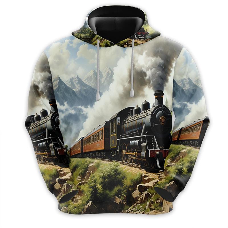 

Винтажные толстовки с рисунком паровоза, модные осенние мужские толстовки с длинным рукавом и капюшоном с 3D-принтом, свободная уличная одежда, детские пуловеры L