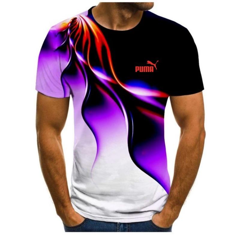 Men's 3D Printed T-shirt with Summer Flame Pattern, Sports and Casual Breathable Short Sleeved Shirt