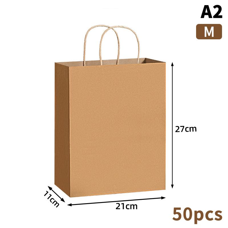50Pcs Kraft Paper Bag Plain Rope Handle Hand Bag Gift Bag Paperbag For Christmas/Party/Shopping/Retail Business Use