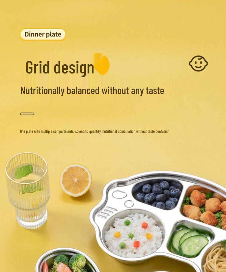 316 Stainless Steel Children's Divided Plate - Food Grade Infant Tableware for Boys & Girls