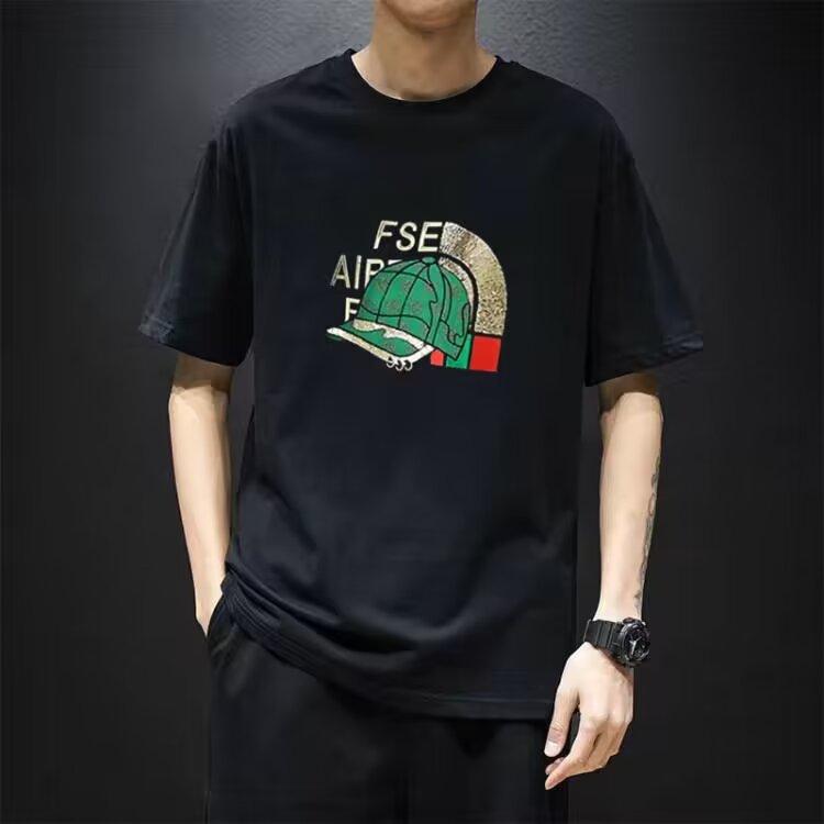 Summer new cotton round neck short sleeve T-shirt men's fashion ins tide hat printing men's T-shirt