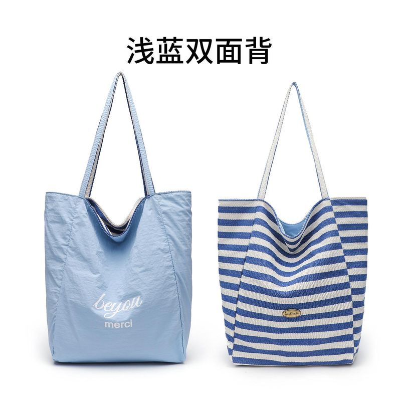 

Red Bag Canvas Double-Sided Striped Letters Fancy Easiest for Match Shoulder Bag Large Capacity Korean Style Satchel Commuter Bag 3384 light blue stripes