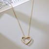 Heart Necklace with Full Diamond Alloy - Sweet European & American Clavicle Chain for Women