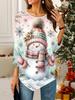 Women's Loose Round Neck Three Quarter Sleeve Tee 3D Christmas Pattern Ideal Halloween and Christmas Gift