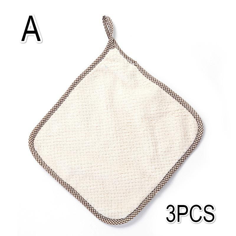 3PCS Kitchen Coral Velvet Dish Towel Rag Non-stick Oil Dish Cloth Double-sided Absorbent Thickening Scouring Pad