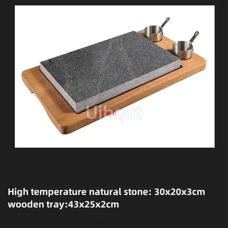 High temperature resistant volcanic rock natural stone steak tray grill plate granite slab board frying plate rock stone slab