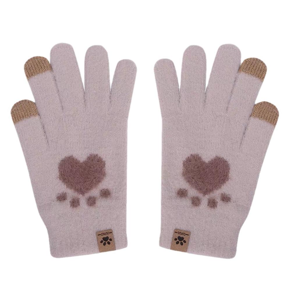 Gloves for Women In Winter, Thickened and Warm, Touch-screen Knitted, Cute, Plush, Wool, Cycling, Cold-proof, Split-fingered Students, Winter
