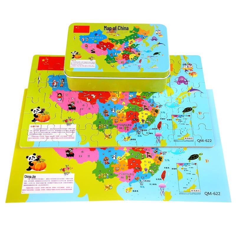 Magnetic Wooden World Map Puzzle in Tin Box: 3D Educational Toy for Kids