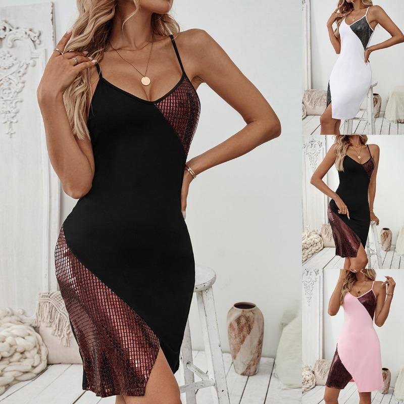Home Wear Summer Fashion Women's Patchwork Dress Sexy Pullover Slip Dress