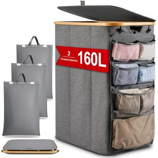 Foldable Bamboo Storage Bin with Lid for Kitchen Recycling