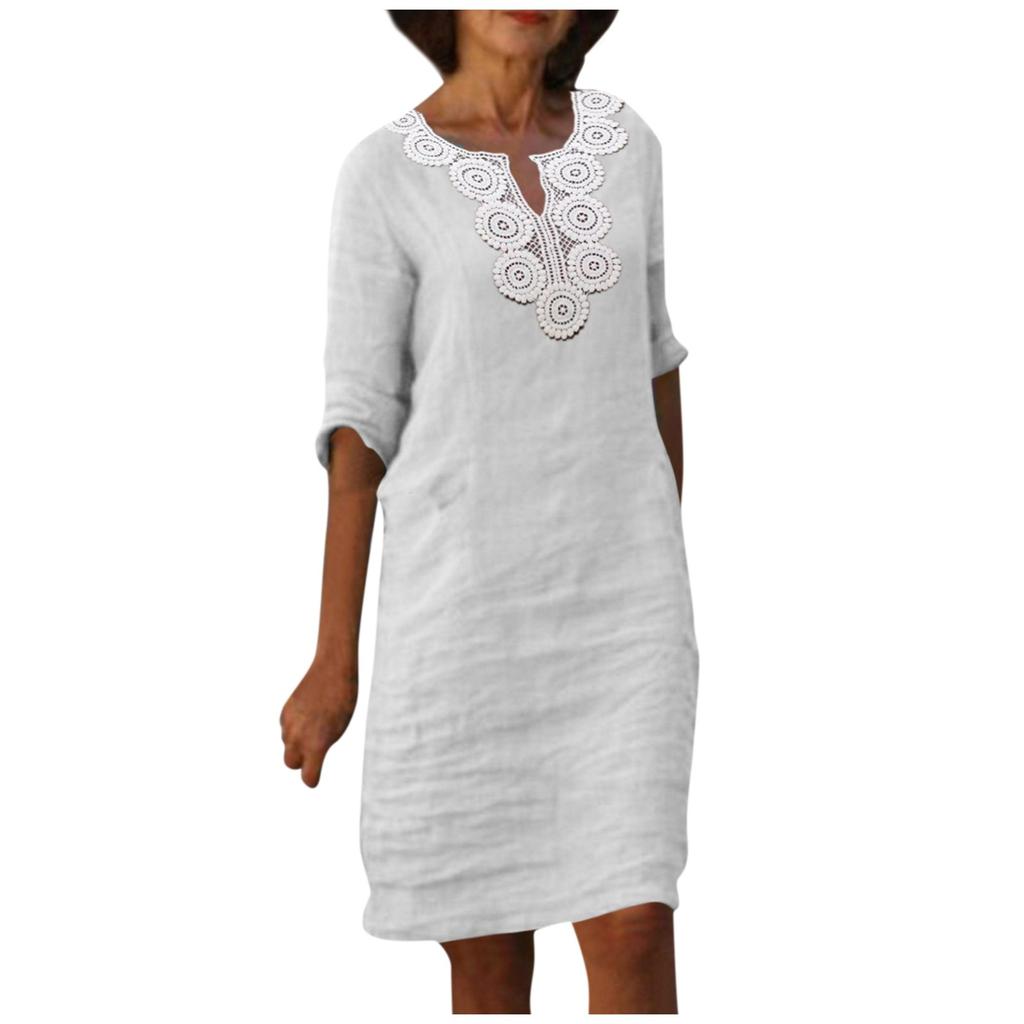 Ladies Lace Stitching V Neck Embroidered Embroidered Lace Tank Dress Summer Dress
