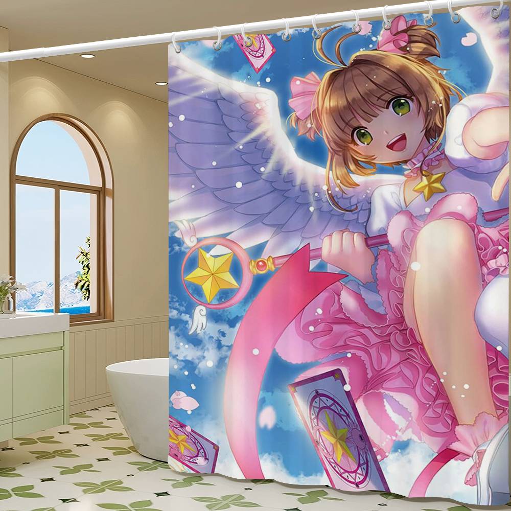 Anime Cardcaptor Sakura Duschdraperi Sommar Strand Badrum Dekorativt Duschdraperi, Vattentätt