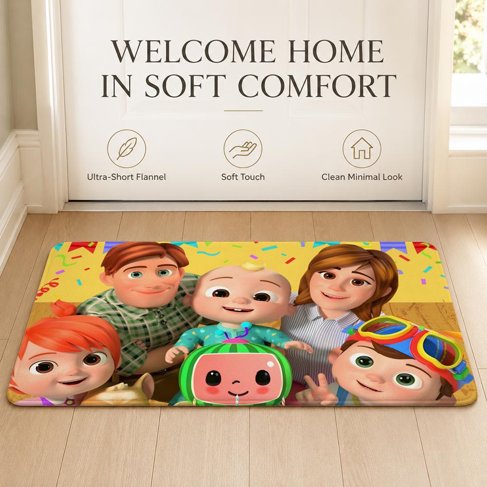Cute C-CoComelon Floor Mat Cozy Minimalist Flannel Area Rug Anti-Slip Washable Bedroom Living Room Decor