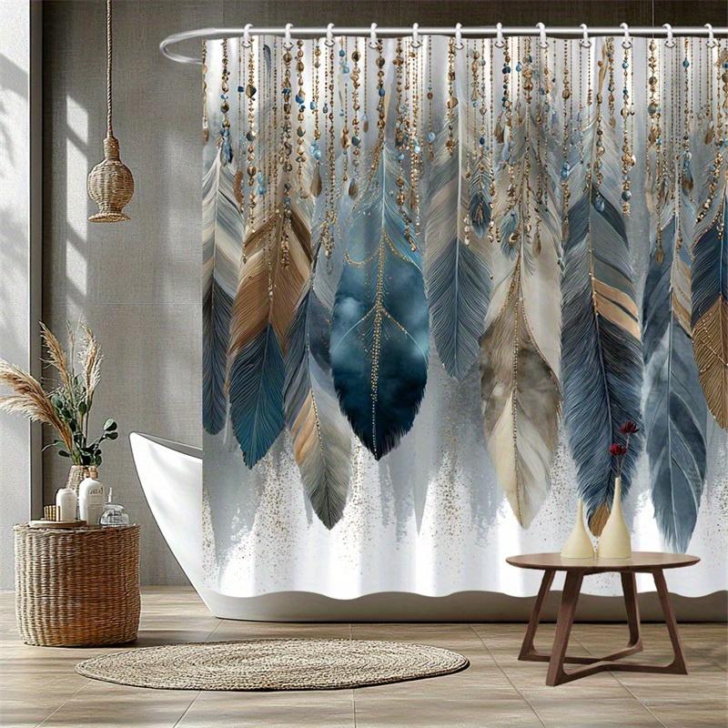 

Boho Feather Shower Curtain Beaded Dreamcatcher Design Tribal Art Bathroom Decor Waterproof Printed Bath Curtain Home Fashion W60H190(CM)-1 Pcs