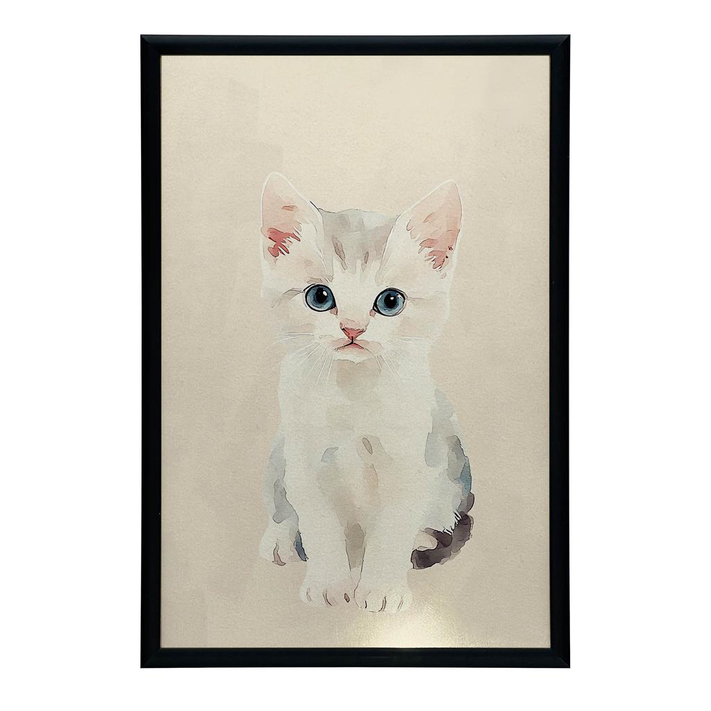 Plakat Kotek Na Beżowym Tle Plakat Kotek Na Beżowym Tle, 70X100 Cm, Rama Aluminiowa Czarna, Papier Matowy 230 Gsm