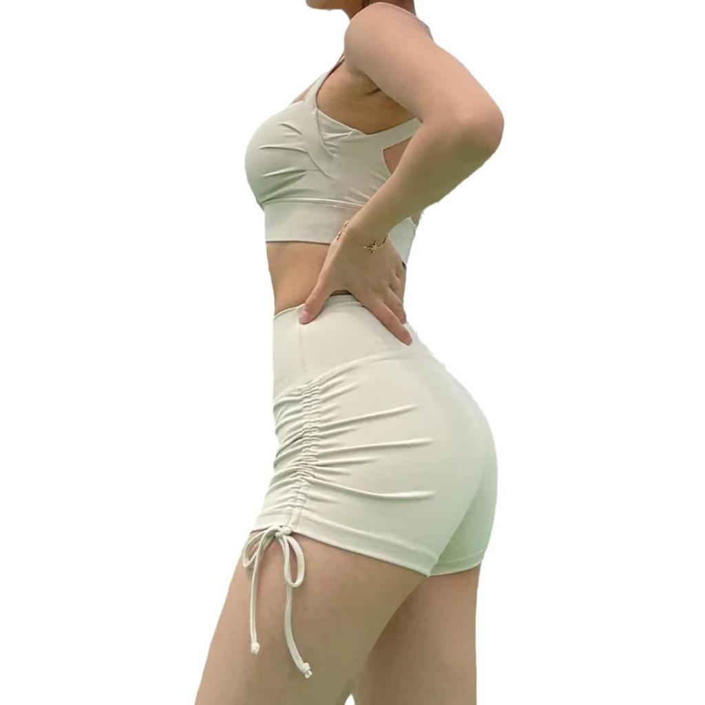 High-Waisted No-Line Yoga Shorts with Drawstring - Nude Feel, Hip Lift, Three-Point Style for Women