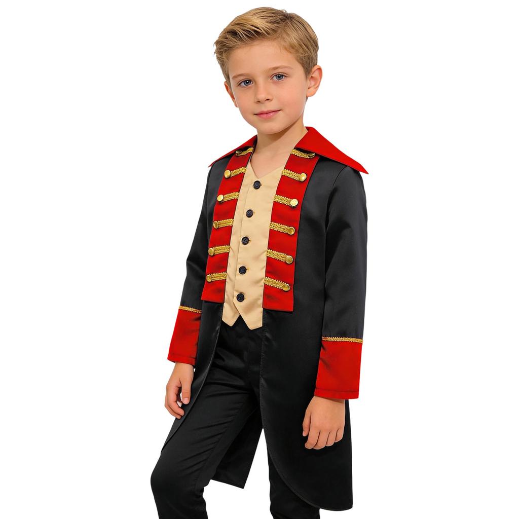Costume da Bambino Esercito Britannico Coloniale: Cappotto Rosso Frac con Bordi Dorati & Spalline per Rievocazione della Guerra Rivoluzionaria