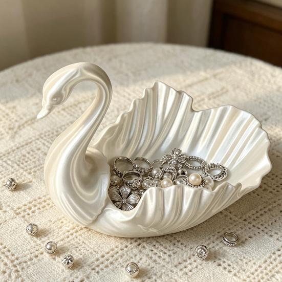 3D Printed Swan Jewelry Tray, Swan Shaped Earrings Necklace Ring Dish Tray, Decorative Keys Trinkets Holder Organizer Tray