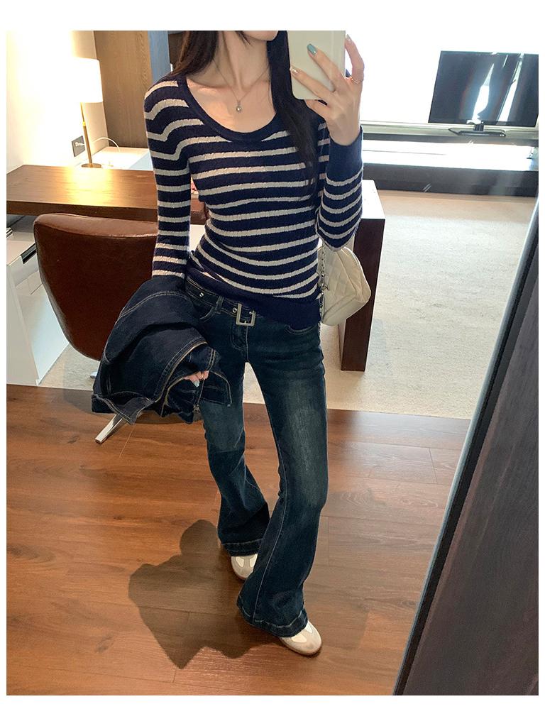 2025 Autumn/Winter Women's Striped Slim-Fit Knit Top - Versatile Inner Layer or Outerwear with High-End Feel
