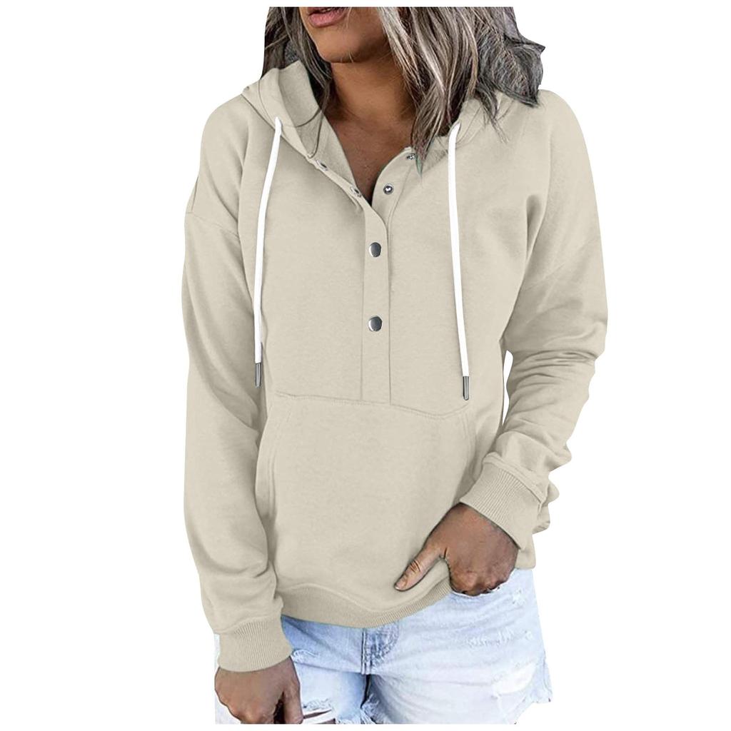 Damen Pullover Hoodies Tops Lässige Button-Down-Sweatshirts mit langen Ärmeln und Taschen