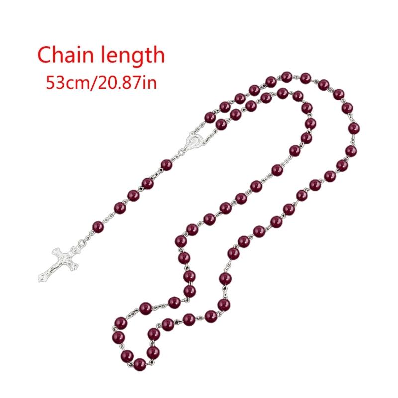 Catholic Imitation Pearl Beads Rosary Necklace Medal Cross Pendant Religious Jewelry First Communion Gift for Girl Women