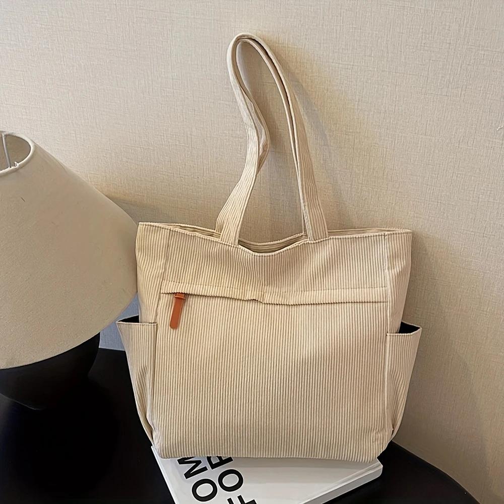 Damen Retro Schultertasche Cord Multi-funktionale Handtasche Große Kapazität Studenten Schulter Pendler Tragetasche Für die Arbeit