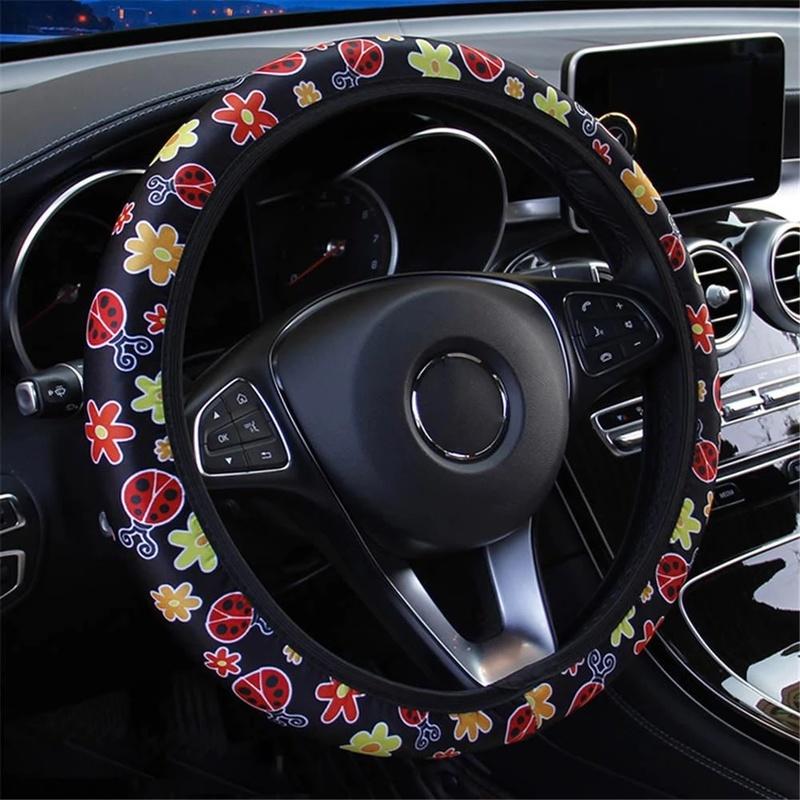 38cm Car Steering Wheel Cover Flowers Print Anti-slip Universal Auto Steering Wheel Protector Interior Accessories