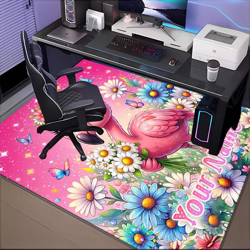 1PC Custom Name Flamingo Flowers Fantasy Art Theme Floor Mat Ideal for Living Room, Game Rooms, Office, Bedroom,Floor Mat Playful Design