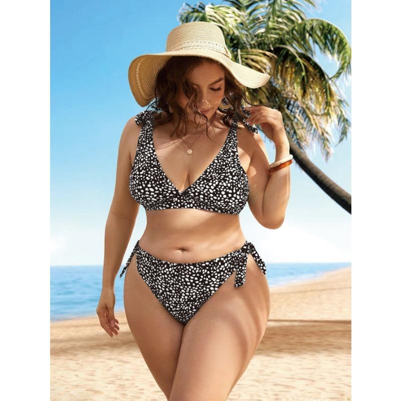 

Женский купальник с высокой талией, сексуальный, большого размера, пляжный, приморский, бикини 4XL чёрный