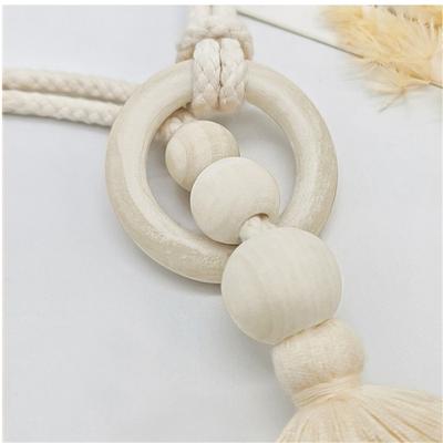 2 Pack Wooden Beads Curtain Rope With Tassels Ends Woven Fabric Tiebacks Window Drapery Holders for Farmhouses Interior