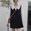 Women Lapel Neck Long Sleeve Ruffled Office Style Elegant Mini Dress