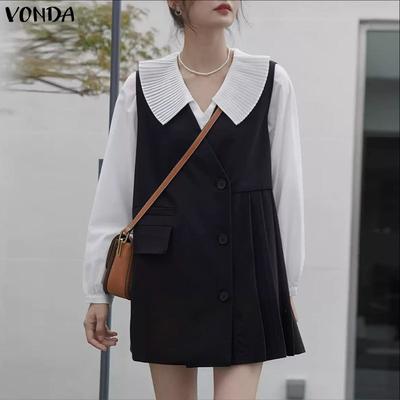 Women Lapel Neck Long Sleeve Ruffled Office Style Elegant Mini Dress