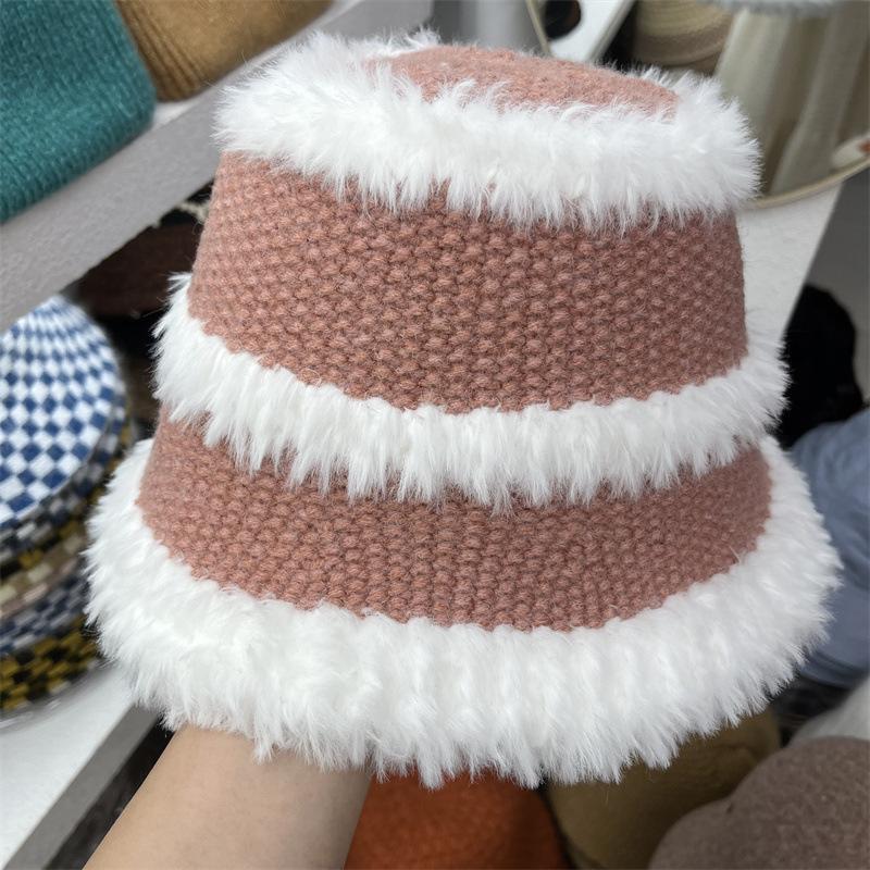 Design Wollmütze Winter verdickt warm Ohrenschutz Plüsch Strickmütze zeigt Gesicht klein Fischerhut Kinder