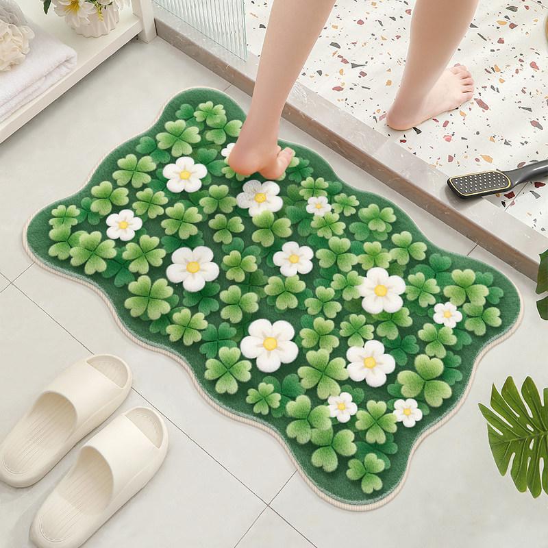 Small Fresh Flower Bathroom Floor Mat Hot-selling Imitation Cashmere Floor Mat Household Bathroom Door Absorbent Foot Mat