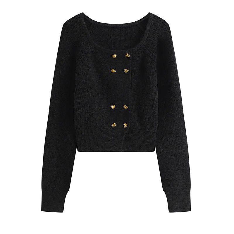 

Осенне-зимний женский свитер, двубортный вязаный свитер, женский кардиган-пальто 3XL чёрный