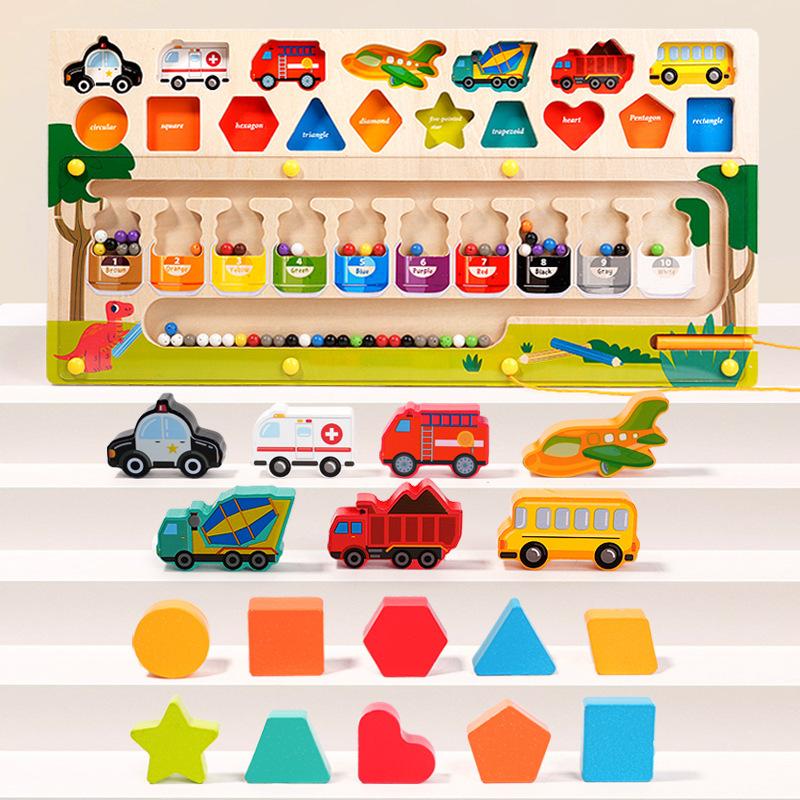 Wooden Montessori  Magnetic Shape Sorting Counting Color and Number Maze  Kindergarten Learning Stacking Fine Motor Travel Toy