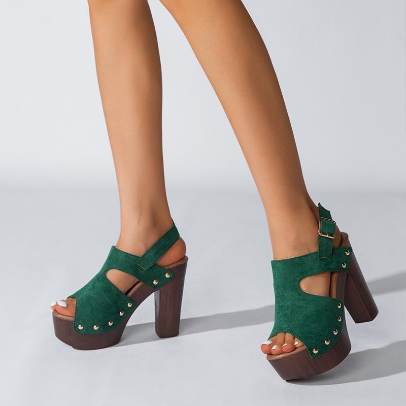 

Large size thick heel high heel sandals women s versatile comfortable solid color fish mouth cool boots 36