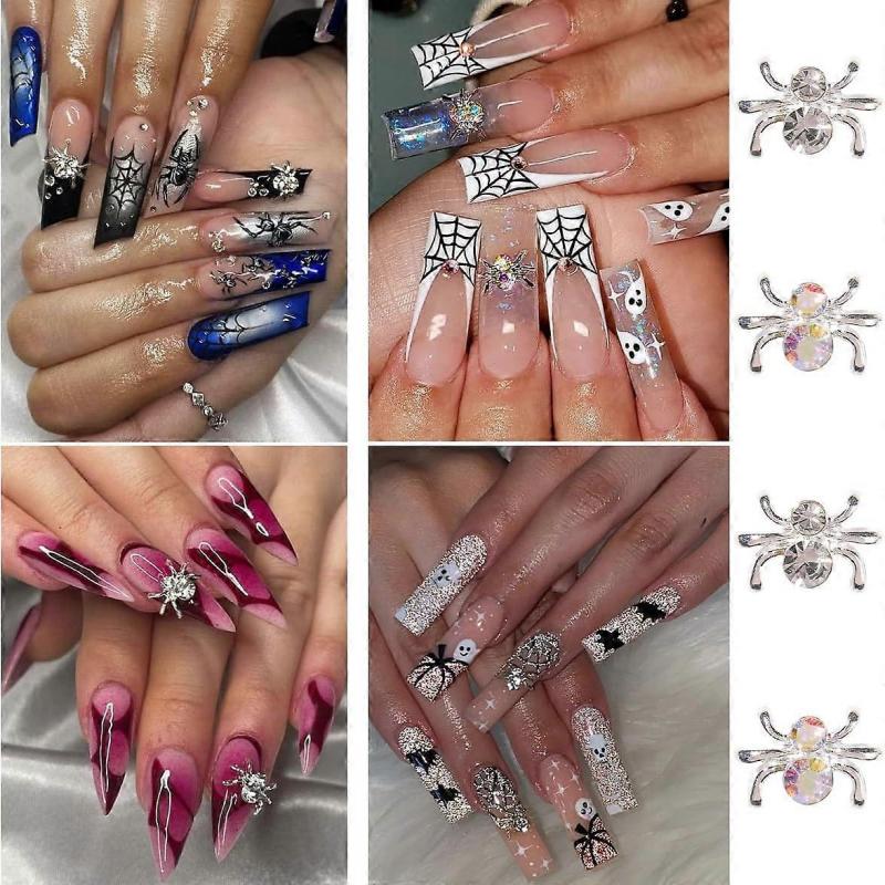 36-Pack Halloween Nail Ornaments Spider Ornaments Gold Silver Red Black Spider Gemstone Jewelry Spider Rhinestones Halloween Nail Diamond Ornaments