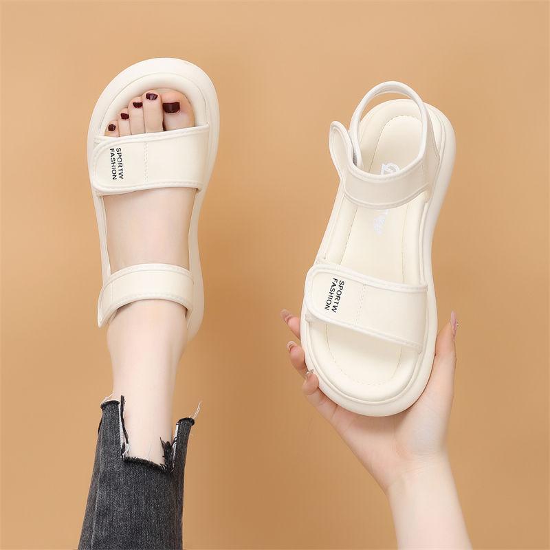 

Спортивные сандалии женские лето 2025 новые шлепающие на липучке нескользящие мягкая подошва беременные пляжные туфли 40 бежевый