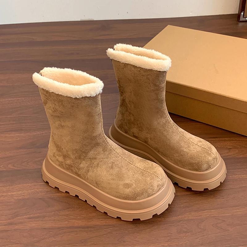 Pelz Damen Schnee Stiefeletten Flats Wildlederschuhe Plateau Warm Winter Mode Kurze Plüsch Baumwollschuhe Mujer Botas