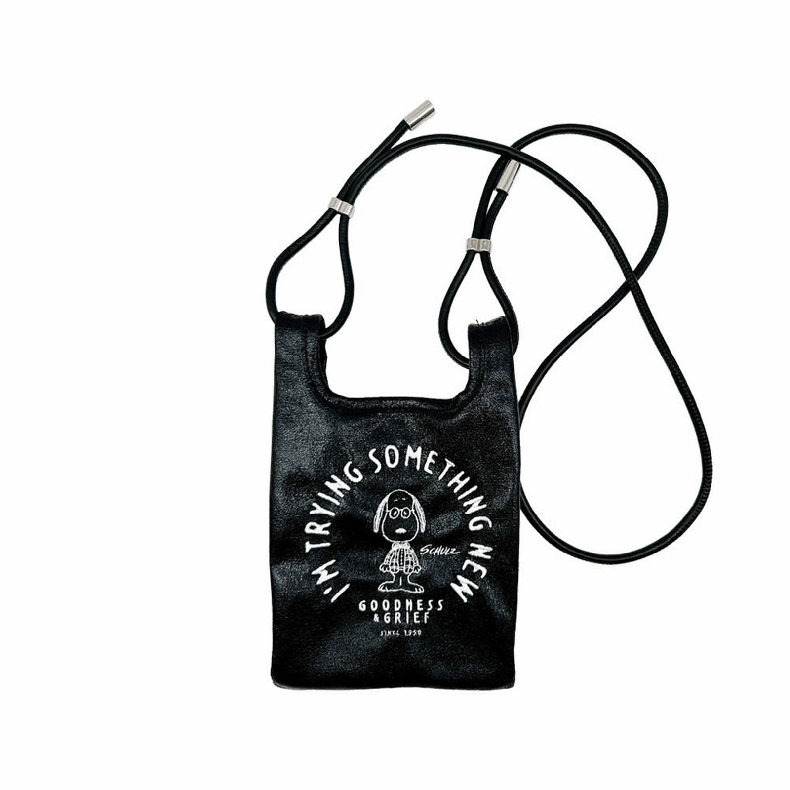 

Rootote Snoopy Embroidered Mini Shoulder Bag, 2-Way IP Roo Shopper Mini, Metallic Peanuts 0Q 8460 (01 Black)