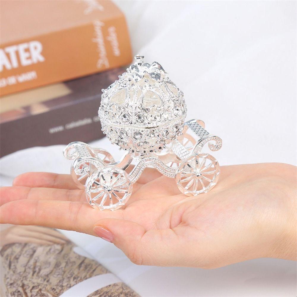 Silver Pumpkin Car Jewelry Box Hand-set  Pumpkin Carriage Creative   Women Girls