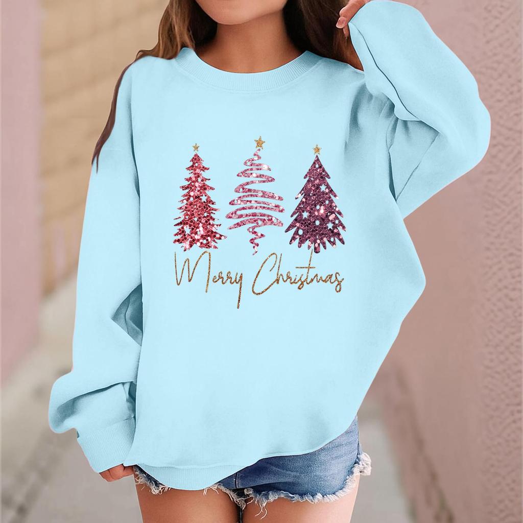 Children's Fashionable Casual Long-sleeved Loose Christmas Print Pullover Sweatshirt