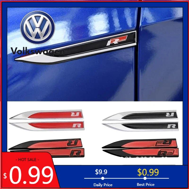 RSQ1 VW 2026 Hot 2pcs Metal 3D R line Logo Rline Car Fender Side Wing Emblem Badge Sticker For VW Golf 6 5 7 8 MK7 MK6 Tiguan Polo Sa