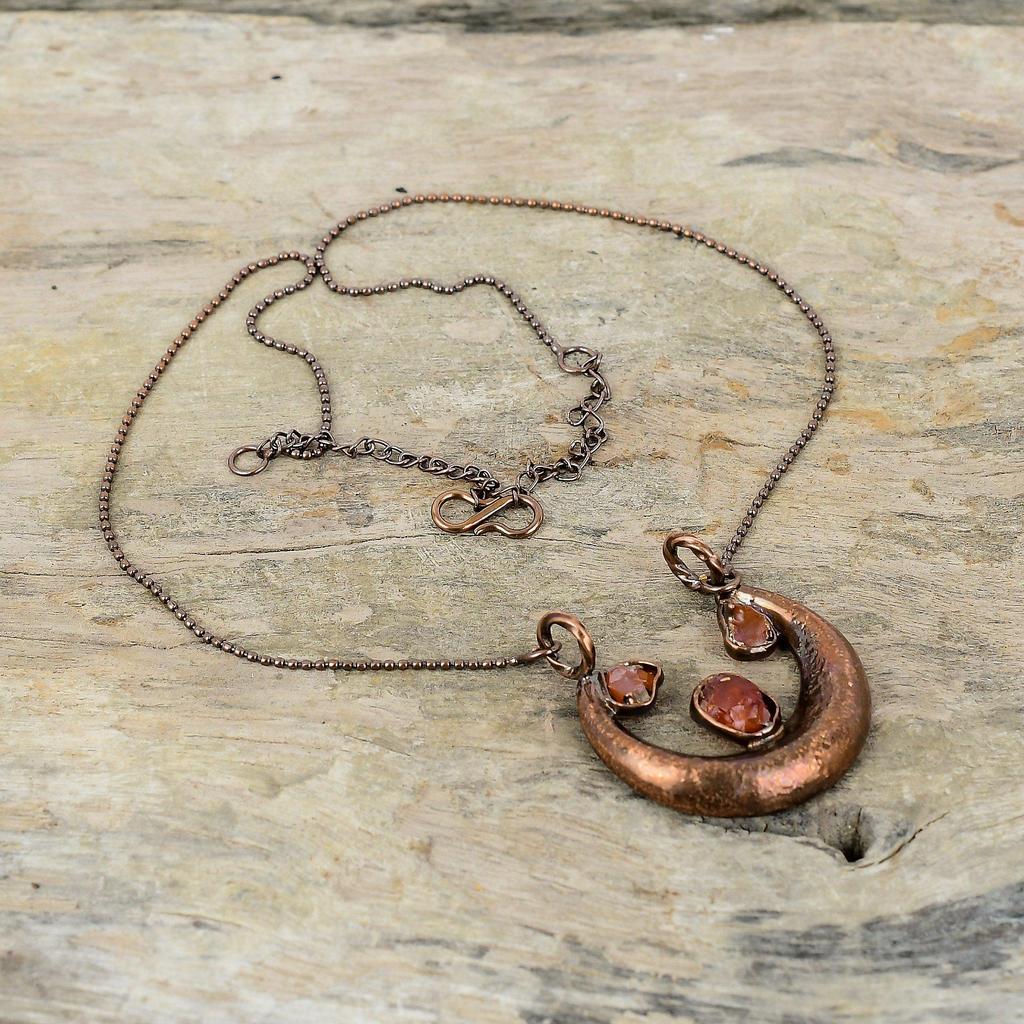 Carnelian Rough Necklace Electroformed Copper Necklace Gemstone Jewelry Adjustable Chain Necklace Handmade Necklace Electroformed Jewelry