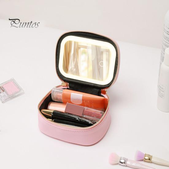 Travel Makeup Bag with LED Mirror Large Capacity Zipper Closure Portable Size Makeup Case Cosmetic Brush Organizer