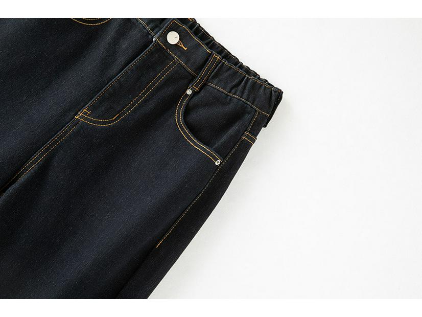 Women's Fleece-Lined Elastic Waist Denim Pants, Curved Loose Fit, Stretchy & Drapey, Autumn/Winter 2025.